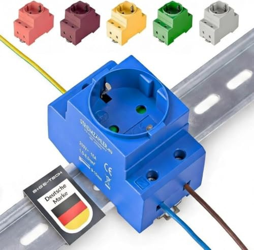Schuko Steckdose [GS16] für Hutschiene 16A 230V 2P+E - Einbausteckdose für Verteilereinbau, Schaltschrank Zählerschrank Schutzkontaktsteckdose für 35mm DIN Trägerschienenmontage (Blau)