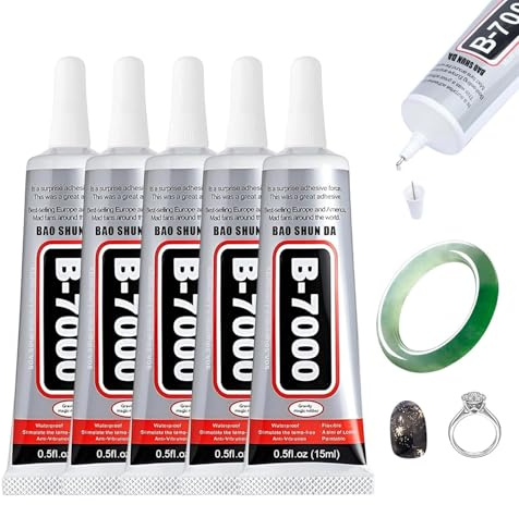 5PCS B7000 Glue, 15ML Clear Craft Fabric Glues for Rhinestone Metal Stone Wood Fabric Clothing Shoes Mobile Phones Clear Adhesive, Multi-Purpose Adhesive for DIY, Crafts, Jewellery Making
