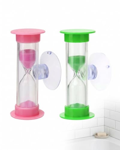 DLPRK 2 Relojes de Arena 3 Minutos Verde Rosa con Ventosa Temporizador de Plástico para Cepillado de Dientes, Juegos, Oficina y Cocina