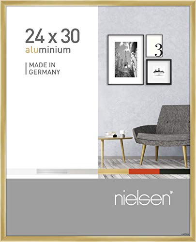nielsen Bilderrahmen, 24 x 30 cm, Aluminium, Gold glanz, Rahmen zum Aufhängen im Hoch- & Querformat, Echtglas, Pixel