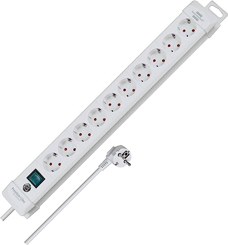 Brennenstuhl Premium-Line Steckdosenleiste 10-Fach (Mehrfachsteckdose mit Schalter und 3m Kabel, Steckdosenleiste Wandmontage, Made in Germany) weiß