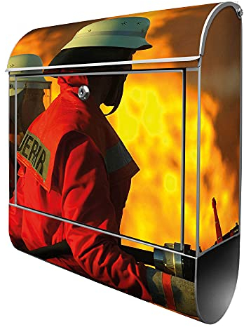 banjado® Design Briefkasten mit Feuer 38,5x46,5x13cm & 2 Schlüssel - Briefkasten Stahl Silber mit Zeitungsfach pulverbeschichtet - Postkasten A4 Einwurf inkl. Montagematerial