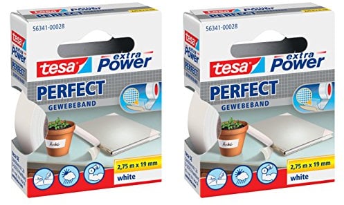 Tesa Extra Power Ruban adhésif en toile, Weiß, 19 mm │ 2er Pack