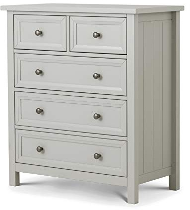 Julian Bowen Maine Chest of Drawers, 5 Drawer, Grey - H94 x W84 x D44cm | New England Drawer Storage Organiser, 5 Drawers, Dresser for Bedroom, Living Room & Hallway