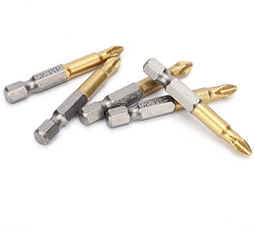 Akozon 5pcs Juego de destornilladores PH2 Juego de brocas de cabeza cruzada antideslizante 50mm 1/4 pulgada vástago hexagonal