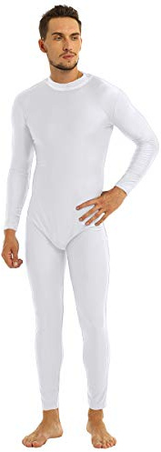 dPois Herren Jumpsuit Lang Overall Langarm Ganzkörperanzug Bodysuit mit Stehkragen Zipper Sport Body Gymnastikanzug Stretch