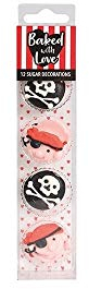 Baked with Love - Handmade Edible Sugar Cupcake Decorations, 12 Pieces - Pirate Sugar Pipings, Multicolour