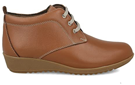 PAYMA - Stivaletti in Pelle Comodi e Flessibili da Donna. Stivaletti Casual con Zeppa Bassa. Stivali Invernali in Pelle. Chiusura Lacci o Strappo. Suola di Gomma. Colore: Cuoio. Taglia: EU 38