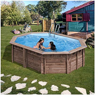 GRE KPBOC535 - Piscina de madera ovalada SUNBAY 535 x 335 x 130 cm con escalera Ext. Madera/Int. Acero inoxidable y filtro de arena 6 m3/h