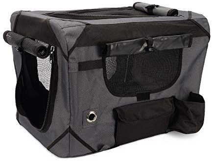 ZEUS Deluxe Weiche Haustierbox mit Aufbewahrungsbox, ideal für Reisen und Training, groß, Grau/Schwarz