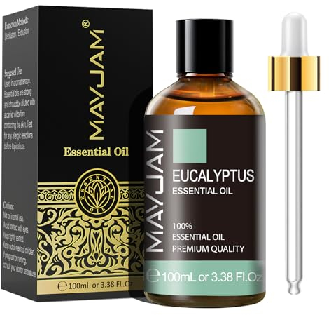 MAYJAM Aceite Esencial de Eucalipto 100ml, Aceite de Eucalipto para Difusor, Humidificador, Bricolaje, Hogar, Accesorios