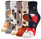 ZFSOCK Lustige Socken Damen Bunte mit Tiermotiv, Baumwolle Witzig Muster Hund Katze Fuchs Eichhörnchen,für Frauen Mädchen Weihnachten Geburtstag 5 Paare Gr.35-42(6.tier)