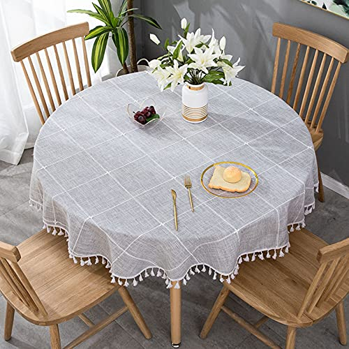 VIVILINEN Nappe de Table Ronde Nappe Ronde 140cm Nappe Lavable Anti-Tache Nappe Ronde à Franges en Lin Décoration Fête Soirée pour Table de Cuisine Salle à Manger