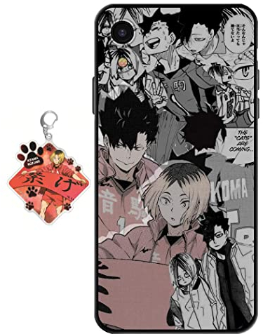 Staremeplz Hülle für iPhone XR Anime Handyhülle [Mit Schlüsselbund] Cartoons Volleyball Junior Silikon Sanft Bumper Case Hülle für iPhone XR