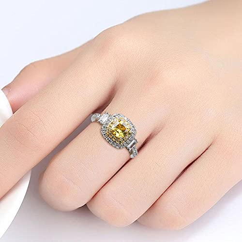 DJMJHG Charms Citrin Ring für Frauen Luxus Silber 925 Schmuck mit Edelsteinen Weibliche Verlobungsring Geschenk Größe6,7,8,9,10 7 Gelb
