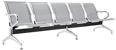 FBasic Sitzbank für Wartezimmer aus Stahl mit 5 Sitzplätzen 299x71x78H Farbe Silber | Airport