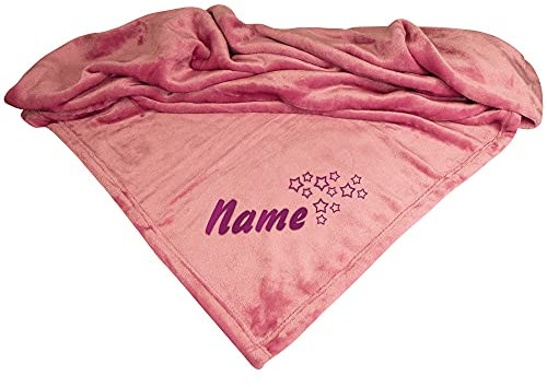 Schecker Mikrofaserdecke Premium 1Stück 150 cm x 95 cm Sterne mit Name Altrosa Bestickt mit dem Namen Ihres Hundes Verschiedene Motive auswählbar