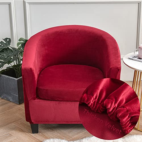 FANSU Velvet Sesselschoner Sesselbezug Elegant Einfarbig Sofabezug, 2-Teilige Tub Chairs Sesselhussen mit Armlehne, Sesselüberwurf für Clubsessel Loungesessel Cocktailsessel (Rot)