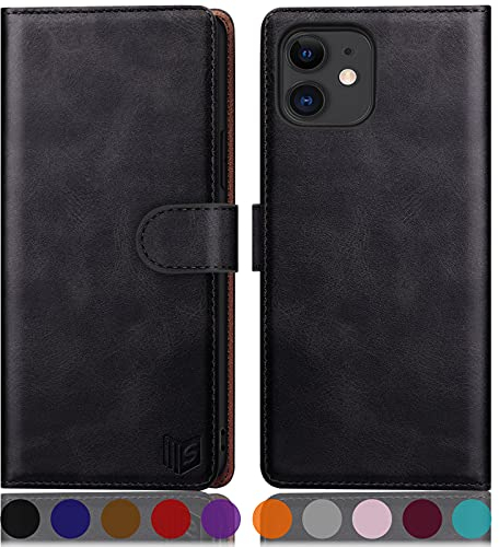 SUANPOT [RFID Schutz für iPhone 11 6,1-Zoll Hülle PU Leder Handyhülle Lederhülle Klapphülle Kartenfach Flip Cover für Apple 11 Handy hülle Leather Wallet Phone Case Schwarz