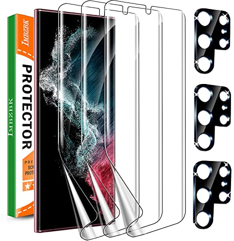 IMBZBK für Samsung Galaxy S22 Ultra 5G Schutzfolie, 3 Stück Flexibilität TPU Folie mit 3 Stück Kameraschutz für Panzerglas, Kompatibel mit Handyhülle, Fingerabdruck unterstützen