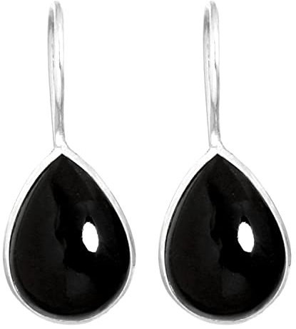 Jeweloporium Natürlich Schwarzer Onyx 925 Silber Ohrring für Frauen Edelstein Tropfen Baumeln Handgefertigt Sílbern Ohrring Engagement Geschenk Cocktail Schmuck