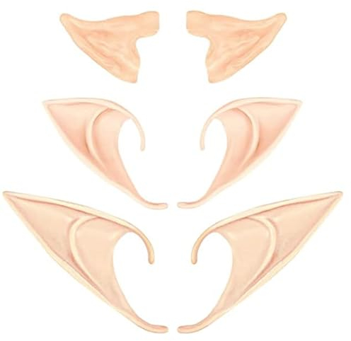 DERAYEE 3 Paar Elfenohren, Weiche Latex Spitzohren für Halloween, Weihnachts-Cosplay