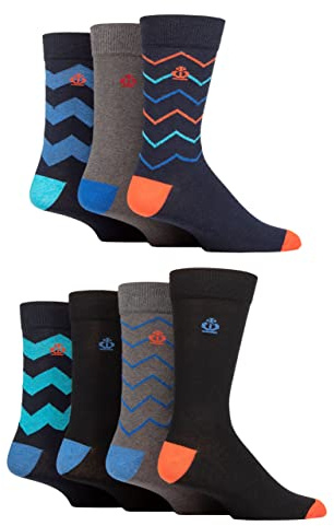 Jeff Banks Mens Recycled Cotton Patterned Socks Pack of 7 Zig Zag Stripes Navy 7-11