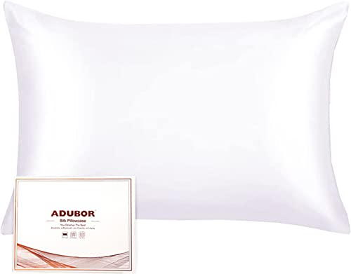 Adubor Seidenkissenbezug 40x80cm für Haar und Haut, mit verstecktem Reißverschluss, beide Seiten, 23 Momme Seide, Fadenzahl 900 (reines Weiß, 1 Stück)