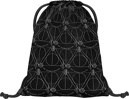 Baagl Turnbeutel für Jungs und Mädchen - Sportbeutel für Junge, Kinder, Teenager - Schule und Sport Schuhbeutel, Sportsack mit Reflektiven Elementen (Harry Potter Deathly Hallows)