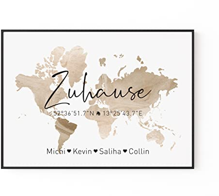 Zuhause Koordinaten Bild A4 A3 A2 als Einzugsgeschenke Haus oder Geschenkidee zum Einzug Wohnung Richtfest Umzug Wand-Bild flur deko Einweihung Geschenke Ideen