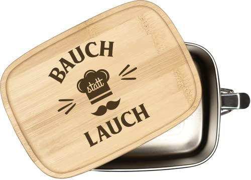 Tassenbrennerei Brotdose mit Spruch - Bauch statt Lauch - 1000ml Edelstahl Box mit Bambusdeckel graviert - Vesperbox Geschenk für Oma, Opa, Eltern