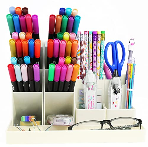 OFFCUP Desk Organiser, Multi-Functional Stationery Organizer, Pen Holder Storage Box Desk Tidy Pen Holder Desktop Storage Organizer for School Home Office Art Supplies (White)