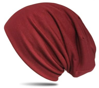 WANSSY® Damen Herren Unisex Uni Farbe Beanie Fashion schlicht ohne Muster Einheitshröße elastisch für M-XXL Kopfbedeckung Schutz vor der Sonne (Weinrot)
