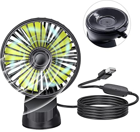 Ymenow USB Car Fan with Suction Cup, 1 Piece 5V 1A USB Suction Cup Portable Electric Fan Desk Fan with 3 Speeds for Car Dashboard Window Home Office