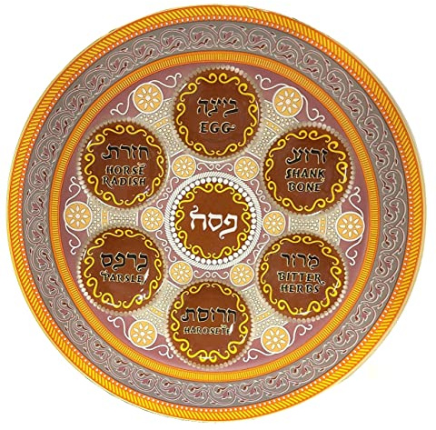 Art Judaica Vassoio di Pessah in vetro 35 cm colore marrone