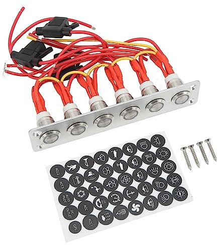 Pannello Interruttori per Barche Marine Aramox, Pannello Interruttori a Pulsante Precablato a 6 Bande con Luci a LED Blu per 12V per Yacht per