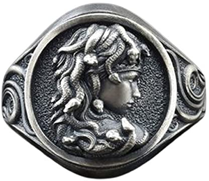 Medusa-Ring, Gotischer Gorgonen Ring für Herren, Griechische Mythologie Medusa Schlangenring Medusa-Schmuck, Nordischer Wikinger Medusa Schlangenring Medusa-Band-Ring Punk-Medusa-Kopfring (21.4)