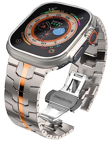 VeveXiao Compatible con correas Apple Watch Ultra de 49mm 45mm 44mm 42mm, titanio color correa de repuesto para iWatch Series 8 7 6 5 4 SE 3 2 1 Hombres Pulseras de repuesto (Naranja Titanio)