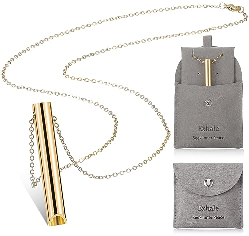 Fiada Angstlinderung Halskette Achtsam Atem Halskette Tragbar Schmuckbeutel Edelstahl Atem Kette für Tiefe Atemübung Stressabbau Atmung Kette für Herren Damen Meditation Entspannung (Gold)