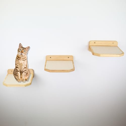 AZANO® Katzentreppe 3er Set | Groß | Kletterwand Katzen | Katzenleiter Wand [Modernes Design aus Holz] | Katzentreppe Wand | Katzenleiter | Größe L (Weiß)