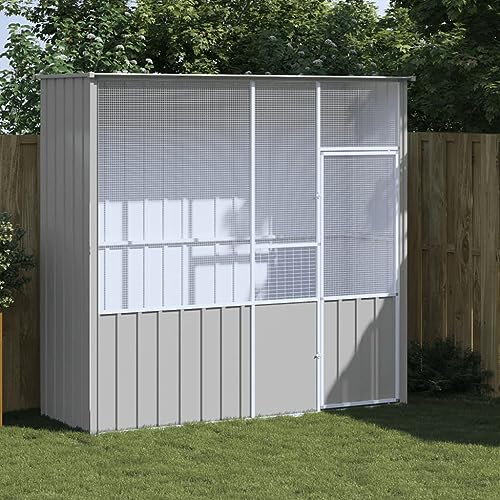 Tidyard Voliere Vogelvoliere Vogelhaus Vogelkäfig Außenvoliere Käfig Grau 215x78x200 cm Verzinkter Stahl