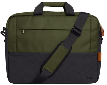 Trust Lisboa Laptoptasche 16 Zoll, Umhängetasche Herren Damen mit Trolley-Gurt, Tasche aus Recycelten PET-Flaschen, Arbeitstasche für Reisen Business MacBook Notebook HP Dell Asus Lenovo - Grün