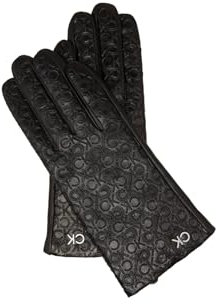 Calvin Klein Damen Handschuhe Leder Re-Lock EMB/DEB Leather Gloves S-M Schwarz