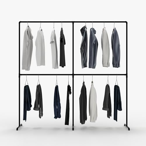 pamo Kleiderständer Schwarz – Industrial Design Kleiderstange freistehend 195 x 194 cm – Offener Kleiderschrank & Garderobenständer Metall für Schlafzimmer, Flur & Ankleidezimmer