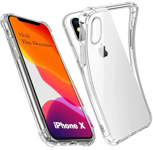 AUKASE Hülle für iPhone X/iPhone XS Hülle, Handyhülle aus Transparent Silikon, TPU, Weich [Bumper mit verstärkten Ecken], Stoßfest,Flip Case Kompatibel mit (Durchsichtig, iPhone X/XS)