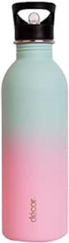 Décor Snap n Seal Leakproof Stainless Steel Water Bottle with Straw, BPA Free - 1L Metal Flask with Carry Handle for School, Travel, Work & Gym - Ideal Drinking Bottle for Kids & Adults - Ombre.