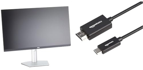 Dell S2722QC USB-C 27 Inch 4K UHD (3840x2160) Monitor, 60Hz, IPS, 4ms & Amazon Basics USB-C to HDMI adapter cable, aluminum, Thunderbolt 3 compatible, 4K at 60 Hz, 1.83 metres, Black