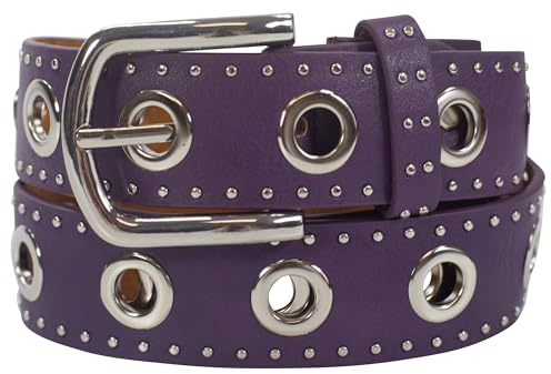 fashionchimp Damengürtel mit XXL-Ösen und Nietenbesatz, Gürtel im Vintage-Look, Jeansgürtel, Breite ca. 3,5cm (Lila, BW95cm - Gesamtlänge 110cm)