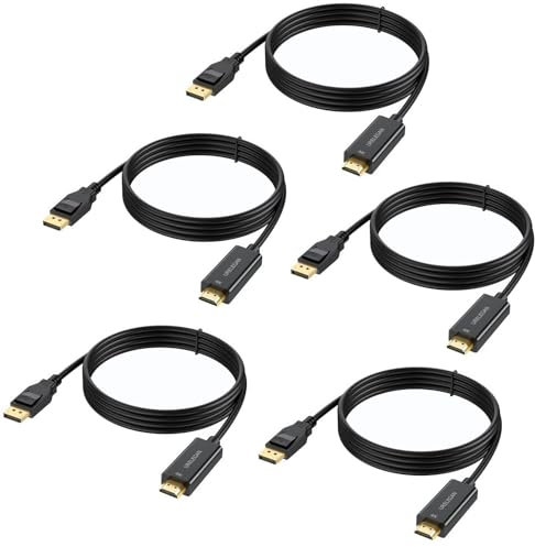 DisplayPort to HDMI Cable 3 feet 5-Pack, 4K Display Port to HDMI Cables Uni-Directional DP to HDMI Cord for Dell, Monitor, Projector, Desktop, AMD, Lenovo, HP, ThinkPad and More