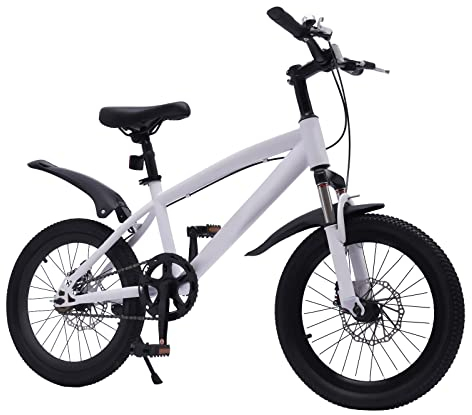 HOARLICN 18 Zoll Kinderfahrrad Jungenr, Kinder Mountainbike Jungen Mädchen Fahrrad MTB Rad Bike Mit Elektrische Taschenlampe Kinder Fahrrad Für Kinder Mit Einer Körpergröße Von 4,1 Bis 4,59 M, Weiß